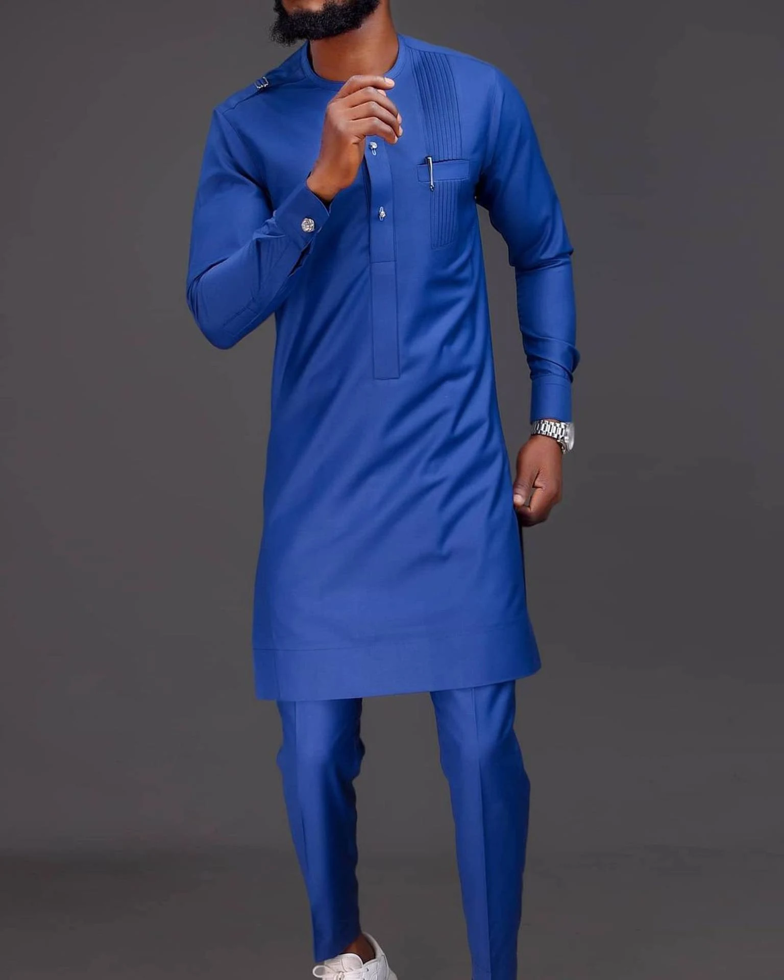 Title 3, New African National Style Mens Dress Blue Shi...