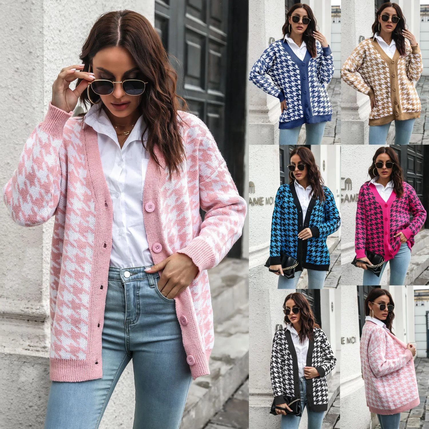 Cardigã de lã com decote em V, bolsos contrastantes e botões. Jaqueta de lã para conforto e estilo em dias frios. — foto 15