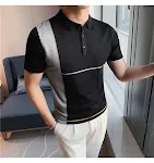New color-blocking striped slim stretch knit short-sleeved T-shirt offers a comfortable, stylish fit for everyday wear a — photo 3