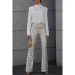 European and American sequin embellished elastic waist slim bell-bottom pants, offering a comfortable and stylish fit fo — photo 6