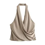 Top corto da donna chic e fresco con colletto pendente, perfetto per un look estivo e confortevole. Ideale per ogni occasione. — foto 13