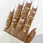 Anel Coração Vazado, Borboleta Geométrica e Folhas, um acessório elegante e delicado para mulheres, ideal para complementar seu estilo. — foto 1