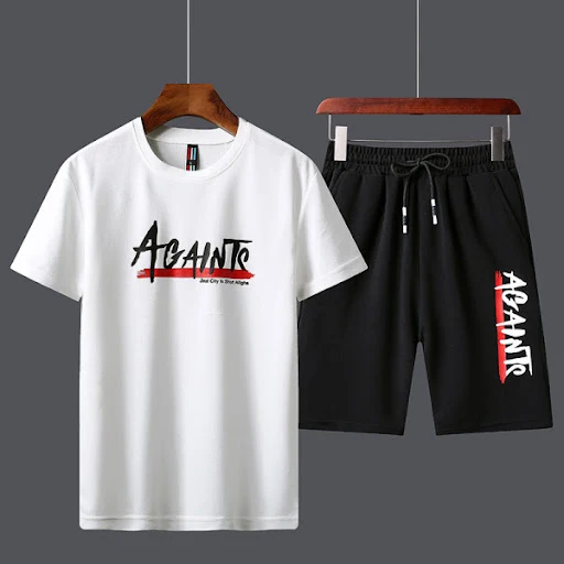 Title 2, Mens Letter Print T-Shirt Shorts Two-Piece Set