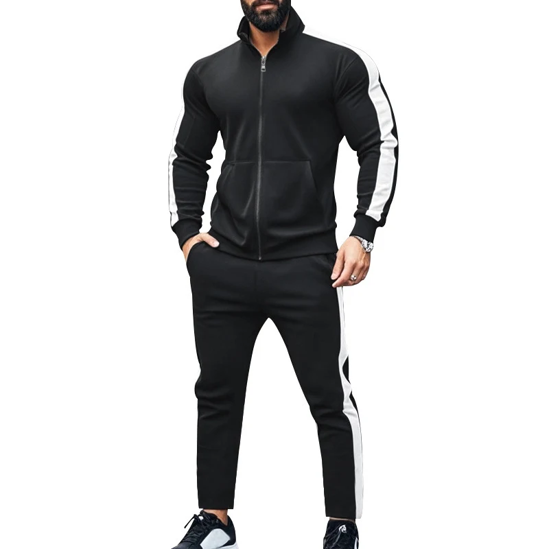 Conjunto de duas peças Outono Inverno Jaqueta esportiva casual com gola alta e cores contrastantes para homens. Conforto e estilo em um só traje. — foto 6