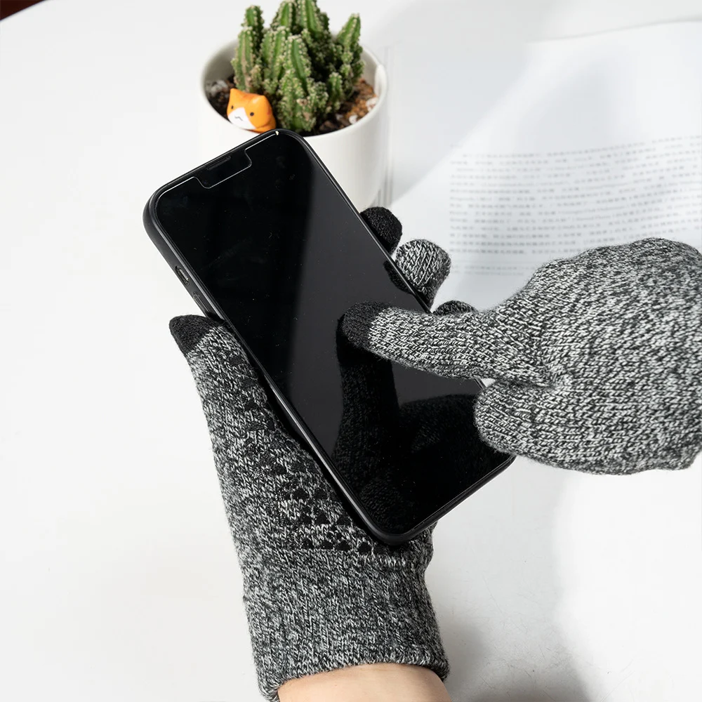 Men's Winter Warm Touch Screen Velvet Cold Protection Non-slip Outdoor Riding Fashion Korean Style Knitted Gloves — photo 5