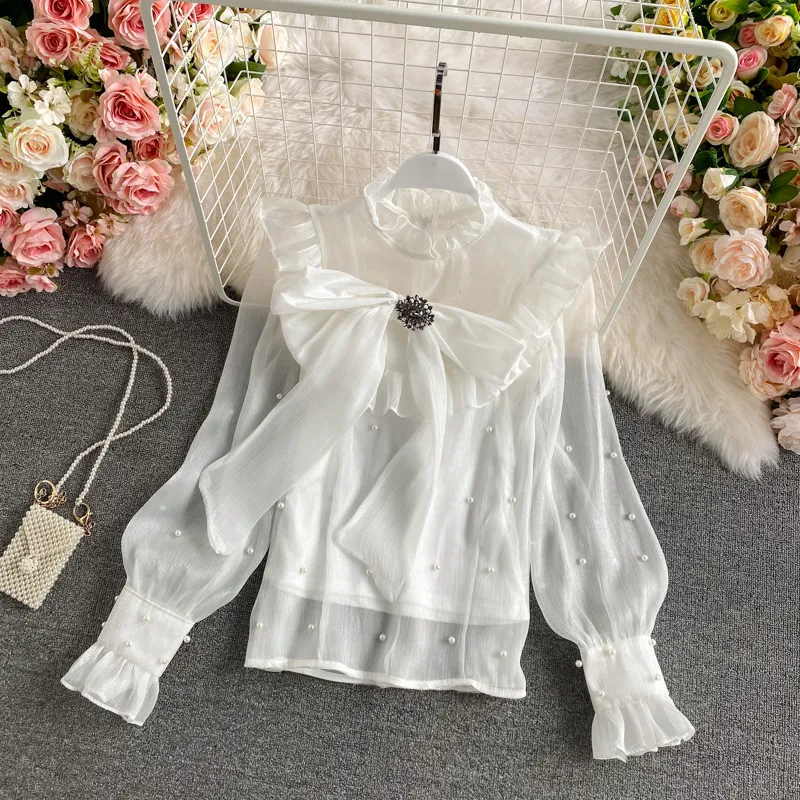 Title 13, Ruffle Bottom Tie Shirt, Stand-up Collar, Long ...
