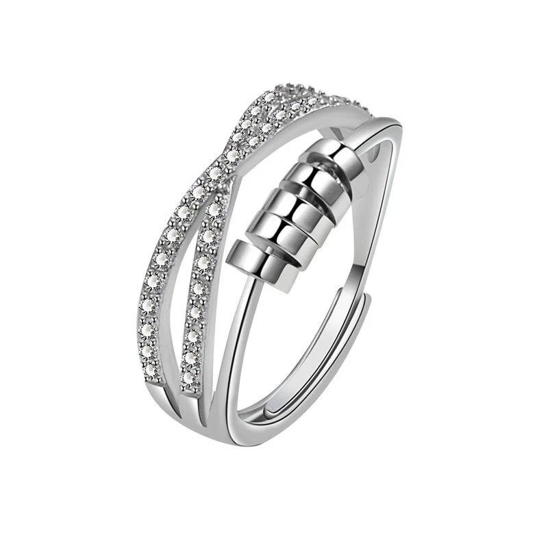 Anel giratório de prata esterlina S925 com diamante geométrico simples para mulheres, design elegante e moderno — foto 2