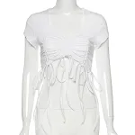 Camiseta plissada slim de cor pura modelo "Net Red Explosion", que modela o corpo, perfeita para um visual elegante e moderno. — foto 3