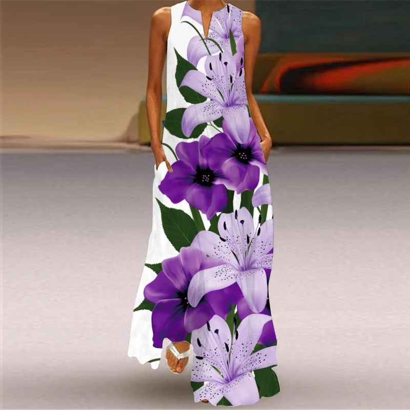 Title 4, Spring And Summer Fashion Printed Pocket Long D...