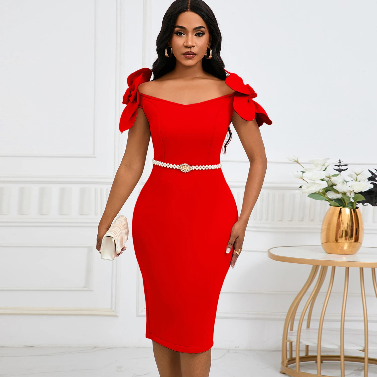 Dames Driedimensionale Bloemenjurk Elegant. Perfect voor speciale gelegenheden, verfijnd ontwerp, benadrukt uw vrouwelijkheid met stijl en comfort. — foto 2