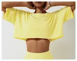 Blusa esportiva de manga curta para mulheres Roupas de yoga ao ar livre Tecido respirável e leve Perfeita para exercícios e atividades físicas. — foto 16