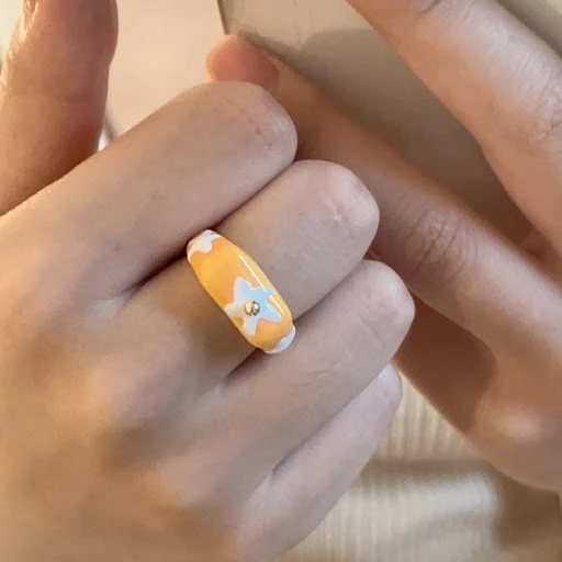 Title 5, Anel Dopamina para Meninas Estilo Retrô Esmalte...