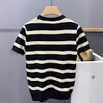 Striped Knitted Round Neck Short Sleeve T-Shirt, a comfortable and versatile top perfect for casual wear, lightweight an — photo 3