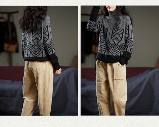 Title 2, Dreidimensionaler Jacquard-Rollkragenpullover f...