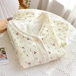 Conjunto de roupa para casa de gaze de algodão lavado, dupla camada, manga longa, decote em V, crepe macio, perfeito para conforto e relaxamento. — foto 14