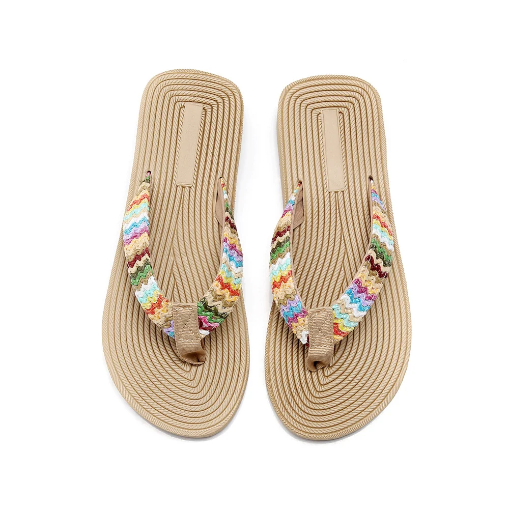 Title 11, Womens PP Grass Imitation Woven Flip Flops Fas...