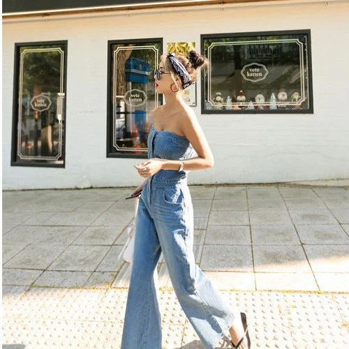 Title 5, Koreaanse zomer jumpsuit met tube top, wijde pi...