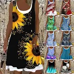 Women's Printed Patchwork Round Neck Sleeveless Pleating Dress perfect for summer. Lightweight, stylish, and comfortable — photo 1
