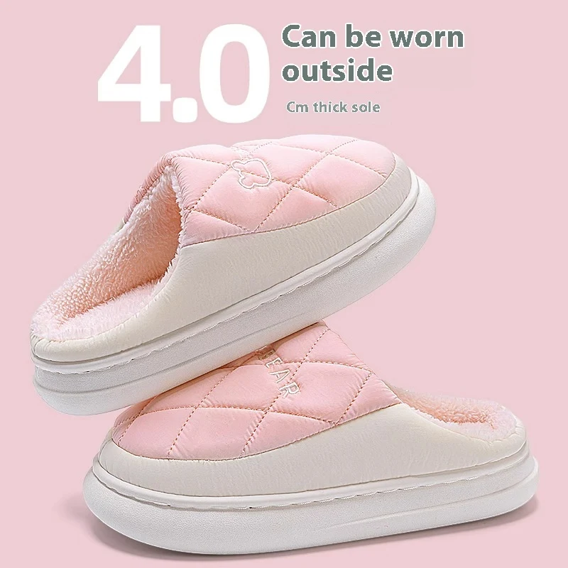 Rhombic Sewing Plush Slippers For Men Winter Warm Non-slip House Shoes Women's Bedroom Floor Home Slipper Couple. Cozy a — photo 5