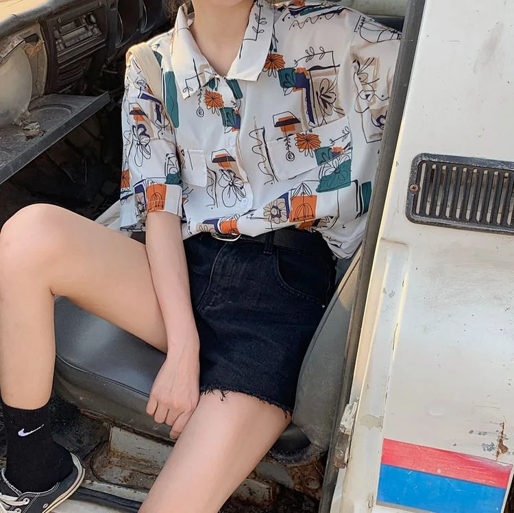 Vintage print dames shirt met korte mouwen, dunne top voor vrouwen, lichtgewicht en comfortabel, perfect voor warme dagen, retro look. — foto 17