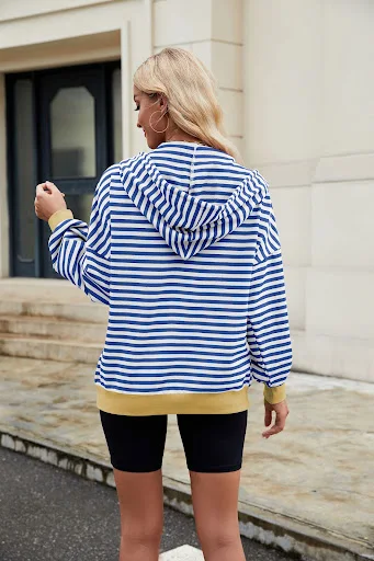 Title 11, Womens Striped Zipper Hooded Sweatshirt, Loose...