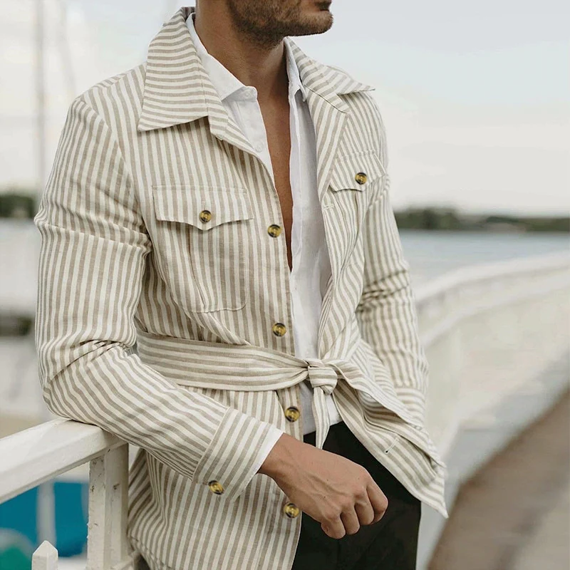 Title 5, Camisa listrada masculina estilo europeu e amer...