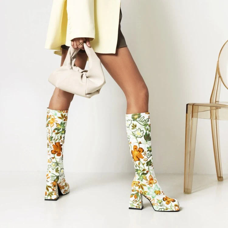 Fashion High Heel Print Square Toe Knight Boots for Women, stylish and comfortable, perfect for a chic and trendy look. — photo 5