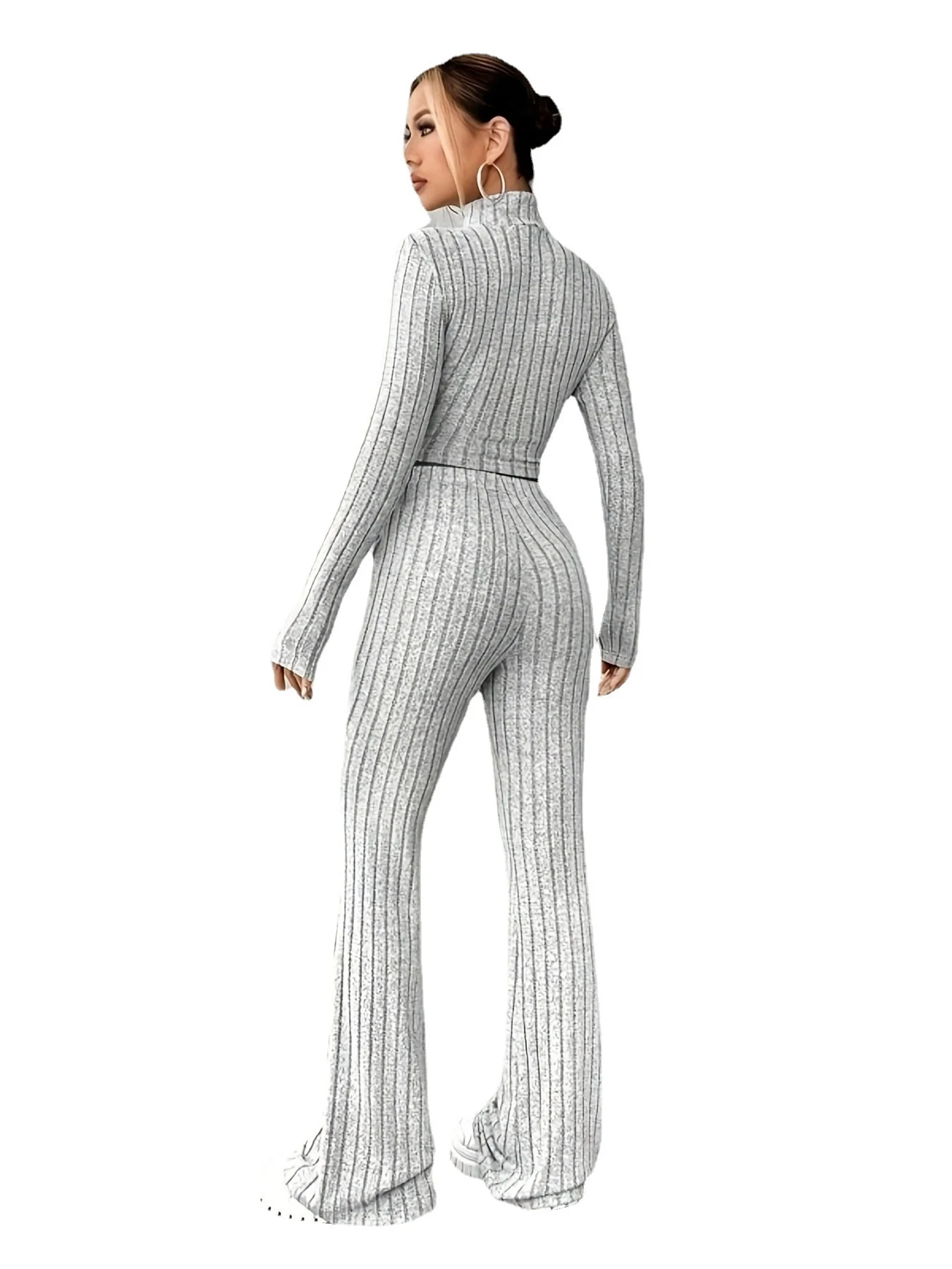 Title 10, Solid Color Rib Fabric Womens Long-sleeved Kni...
