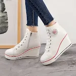 Zapatos de lona casuales con cuña, cremallera lateral y cordones altos, ideales para comodidad y estilo diario. — foto 2