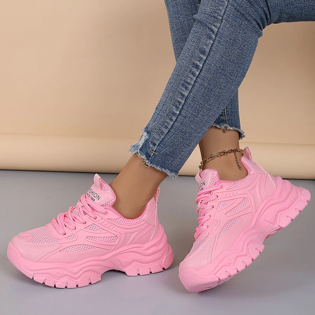 Title 10, White Mesh Breathable Shoes with Thick Bottom a...
