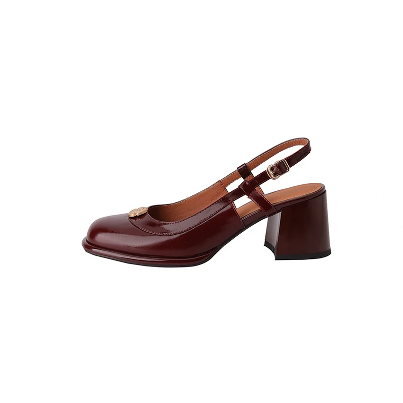 Women's Thick High Heel Cowhide Toe Cap Slingback Sandals Stylish and comfortable footwear designed for all-day wear and — photo 2