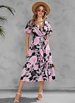 Printed V-neck Waist-tight Mid-length Dress — photo 4