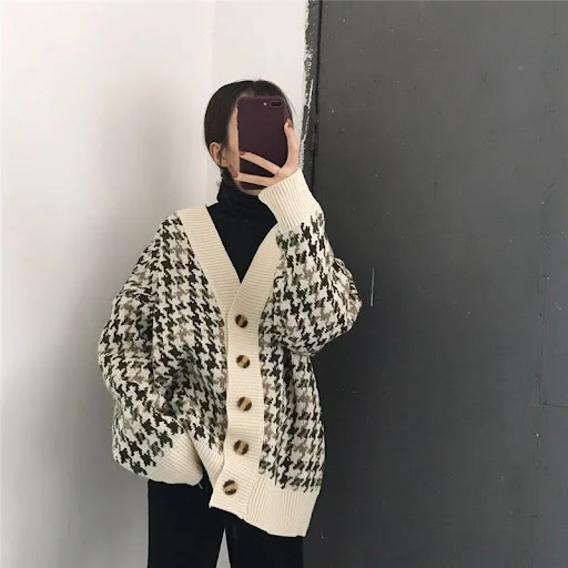 Title 10, Retro-Strickjacke, karierter Pullover, Jacke, S...