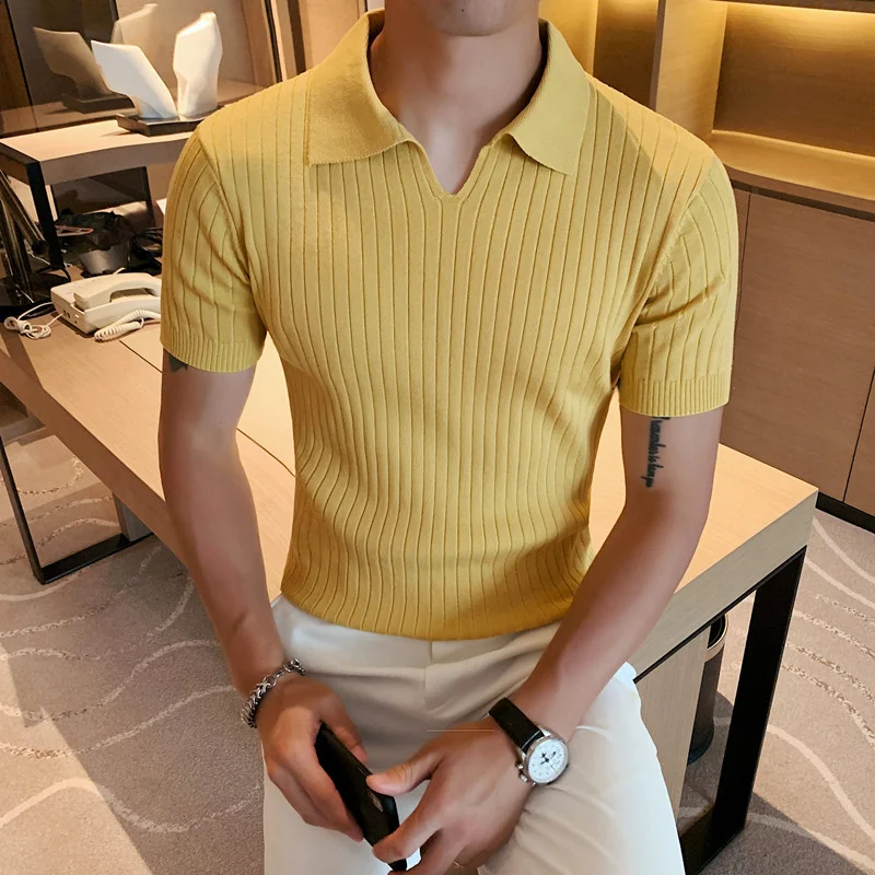 Camiseta Polo Masculina de Verão, cor lisa, manga curta, caimento slim, gola italiana, malha de seda gelada, conforto e estilo. — foto 3