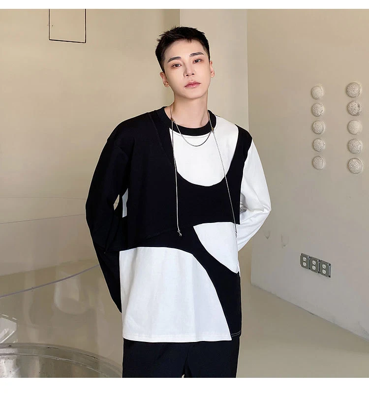 Title 1, Personalized Stitching Fake Two Round Neck Men...