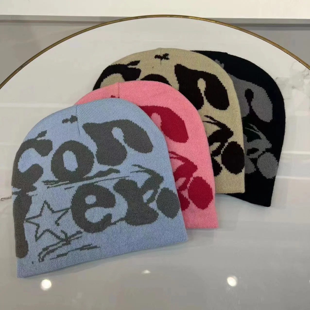 Title 3, Warm Knitted Hat Fashion Double-sided Jacquard ...