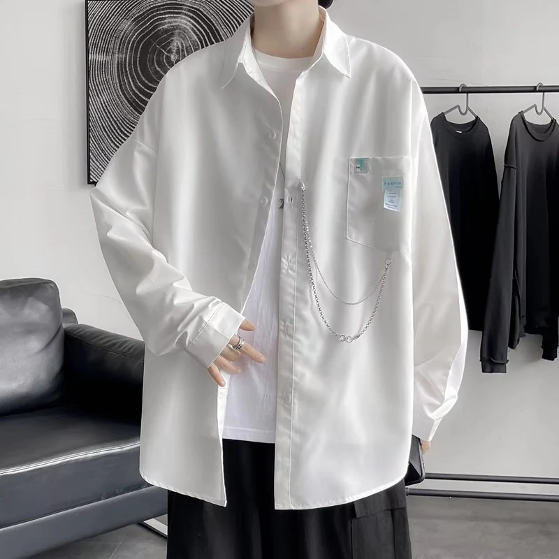Men's plain long-sleeved shirt summer thin large size loose fit. Comfortable and breathable, perfect for warm weather an — photo 5