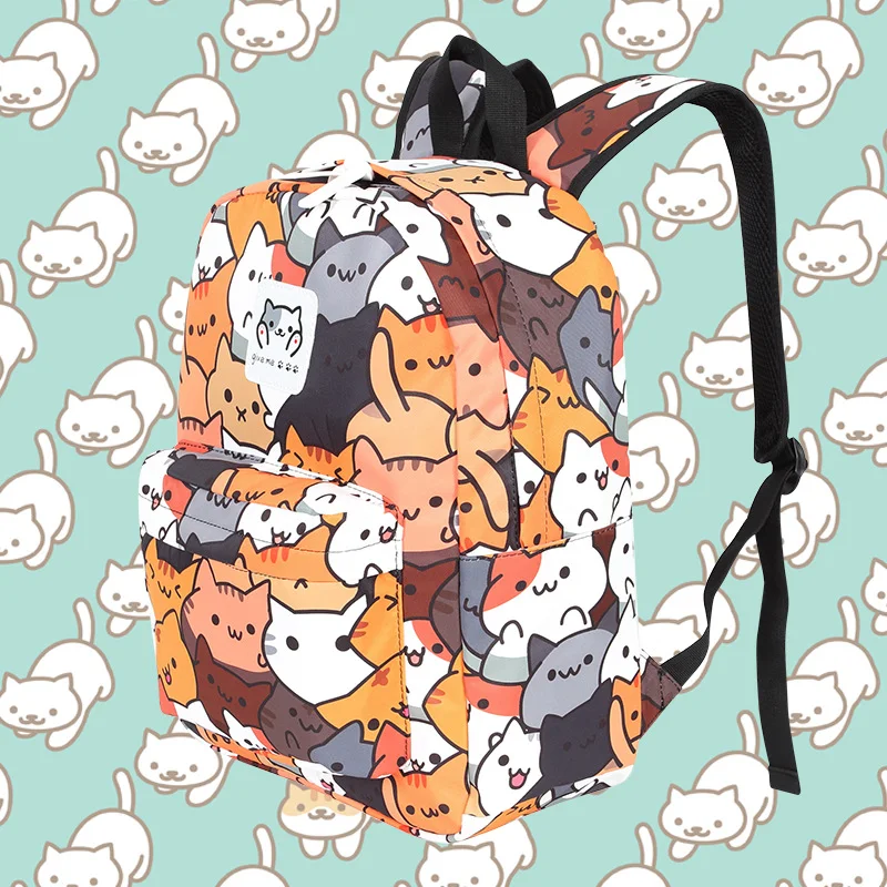 Kattenachtertuin rugzak, schooltas met kattenpatroon. Ruime en duurzame rugzak voor kinderen. Ideaal voor school, met kattenprint. — foto 1