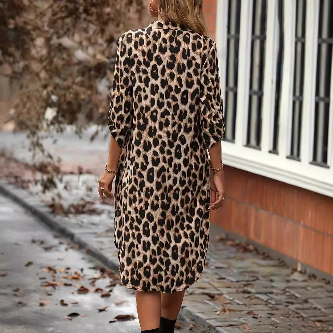 Title 5, Leopard Print Beach Cover-up V-neck Robe Vacati...