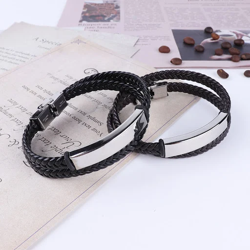 Title 6, Pulseira masculina vintage com couro trançado d...