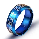 Anel de aço inoxidável com cruz e versículos em inglês, expresse sua fé com elegância e um toque espiritual. — foto 1