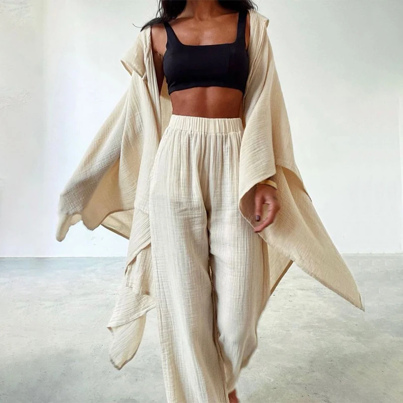 Autumn Women's Long-sleeved Irregular Cotton and Linen Home Wear Two-piece Suit, comfortable and stylish, perfect for re — photo 10