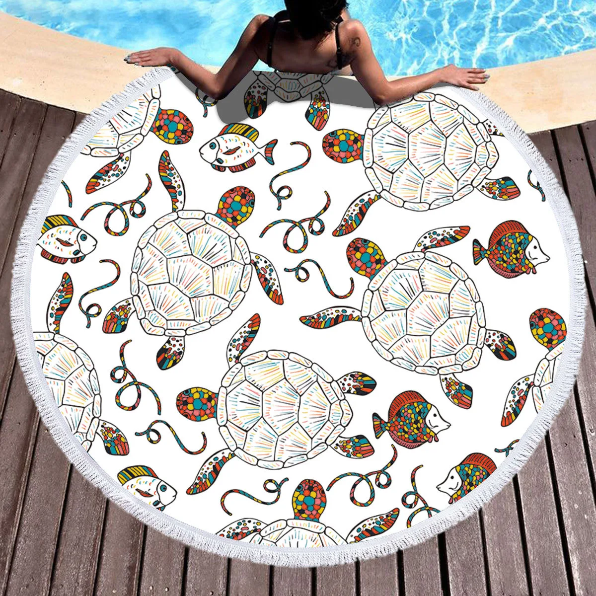 Turtle Series Round Microfiber Beach Towel, Soft Feel Yoga Mat or Beach Play Mat. Absorbent, Quick Drying and Perfect fo — photo 5