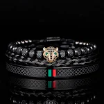Conjunto de pulseira com cabeça de leopardo microincrustada em aço inoxidável. Adicione um toque selvagem e sofisticado ao seu visual diário. — foto 11