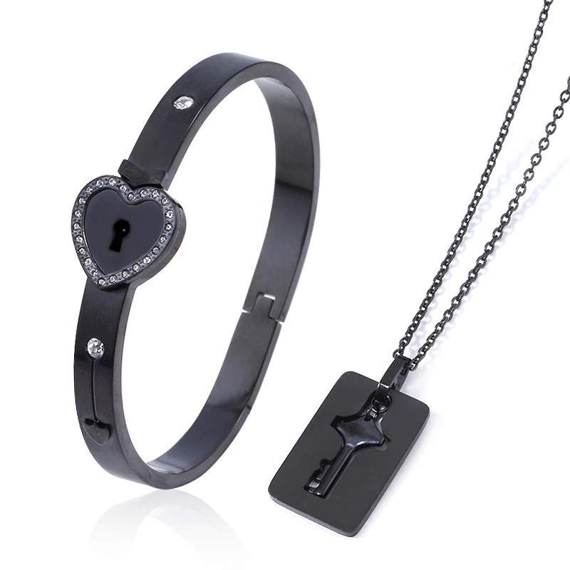 Modeschmuck Titanstahl Liebespaar Schloss Armband Schlüssel Set Halskette für ewige Verbundenheit als Geschenk. — foto 14