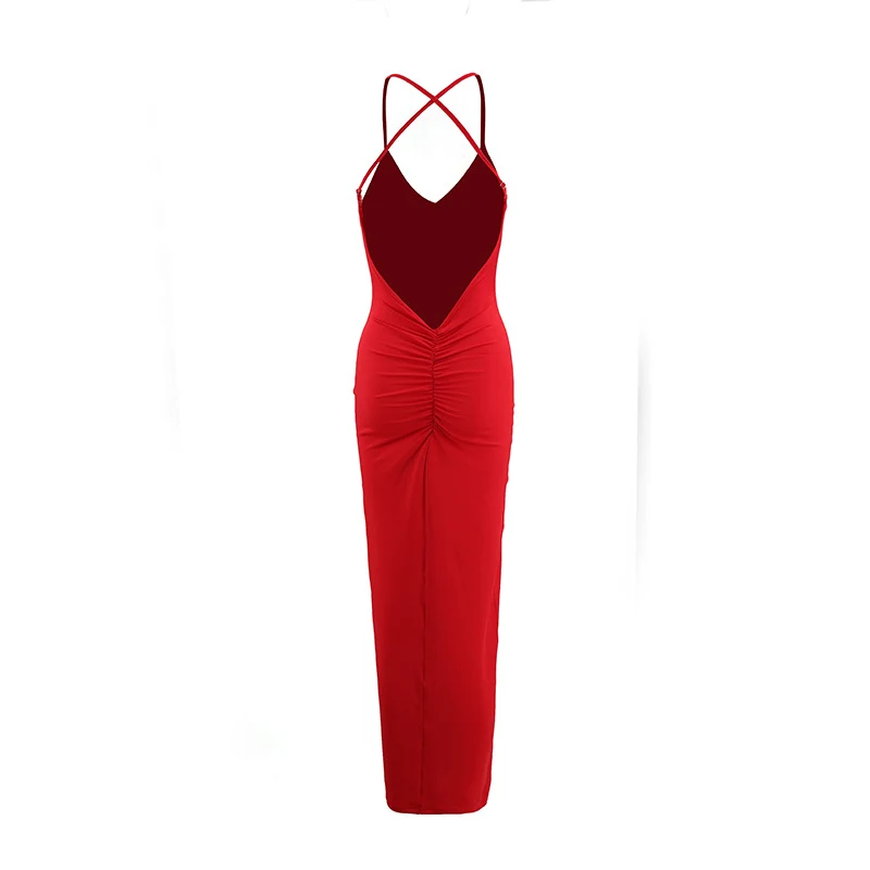 Women's Backless Cross Shoulder Strap Pleated Dress — photo 14