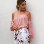 Top tubo spalle scoperte con maniche a lanterna in chiffon, taglia USA. Camicia a maniche lunghe sexy, perfetta per un look femminile ed elegante. — foto 8