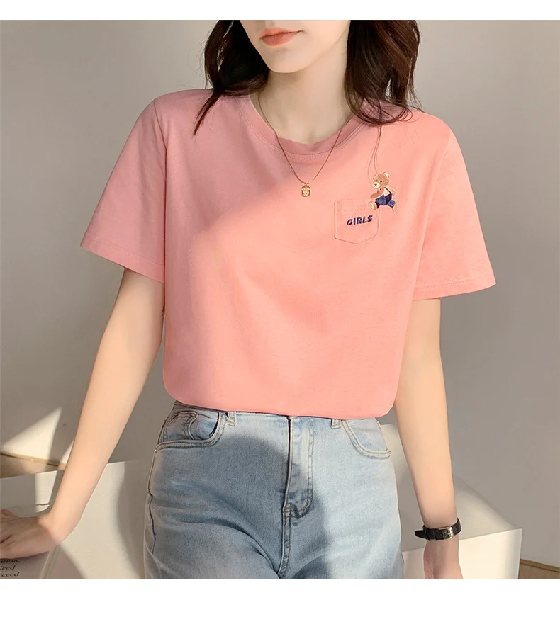 Title 1, Camiseta feminina de algodão soltinha com borda...