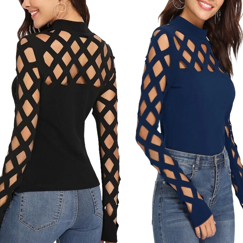 Blusa de manga longa com gola redonda e vazada, ideal para um visual moderno e fresco. Perfeita para diversas ocasiões, une estilo e conforto com praticidade. — foto 2