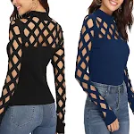 Blusa de manga longa com gola redonda e vazada, ideal para um visual moderno e fresco. Perfeita para diversas ocasiões, une estilo e conforto com praticidade. — foto 2